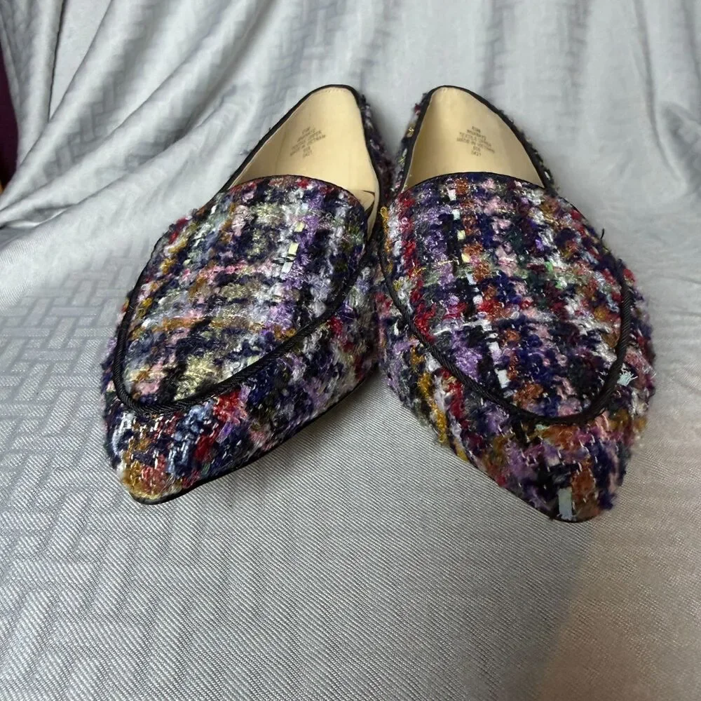 Nine West Abay 2 Women's Plaid Tweed Colorful Pointed Toe Flats Size 8.5 - Picture 3 of 11